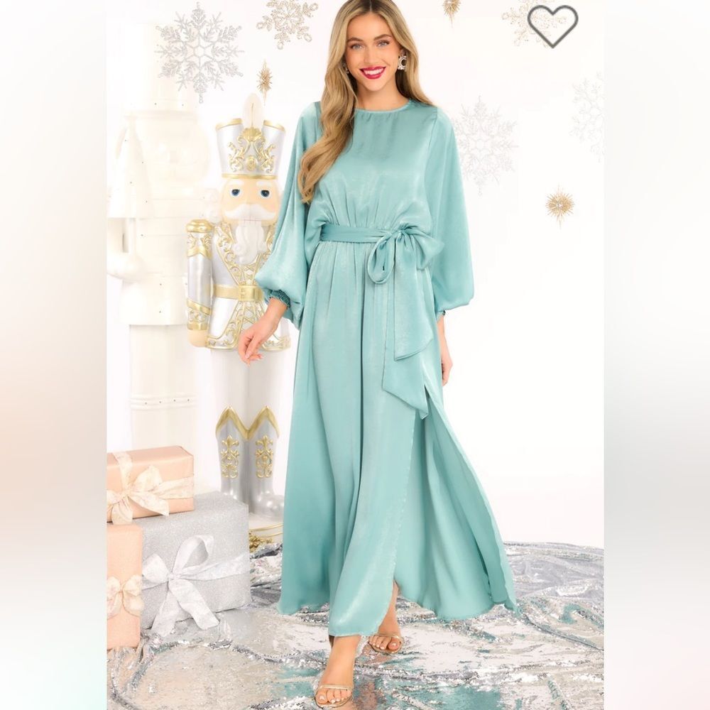 Aura Like A Princess Seafoam Satin Maxi Dress Balloon red dress boutique.